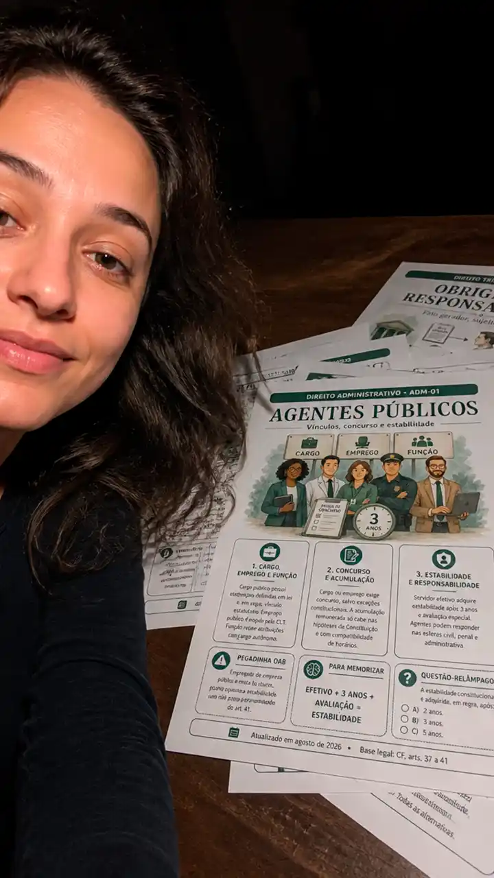 Aluna com as fichas impressas de Agentes públicos e Direito Tributário
