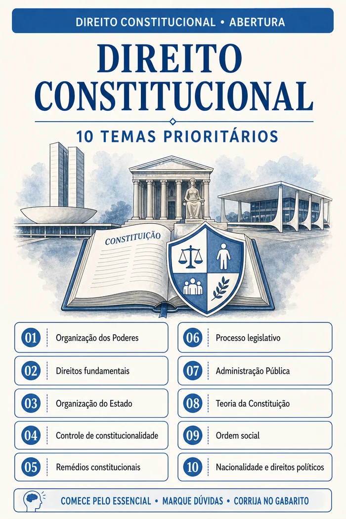Abertura do módulo de Direito Constitucional com os dez temas prioritários numerados