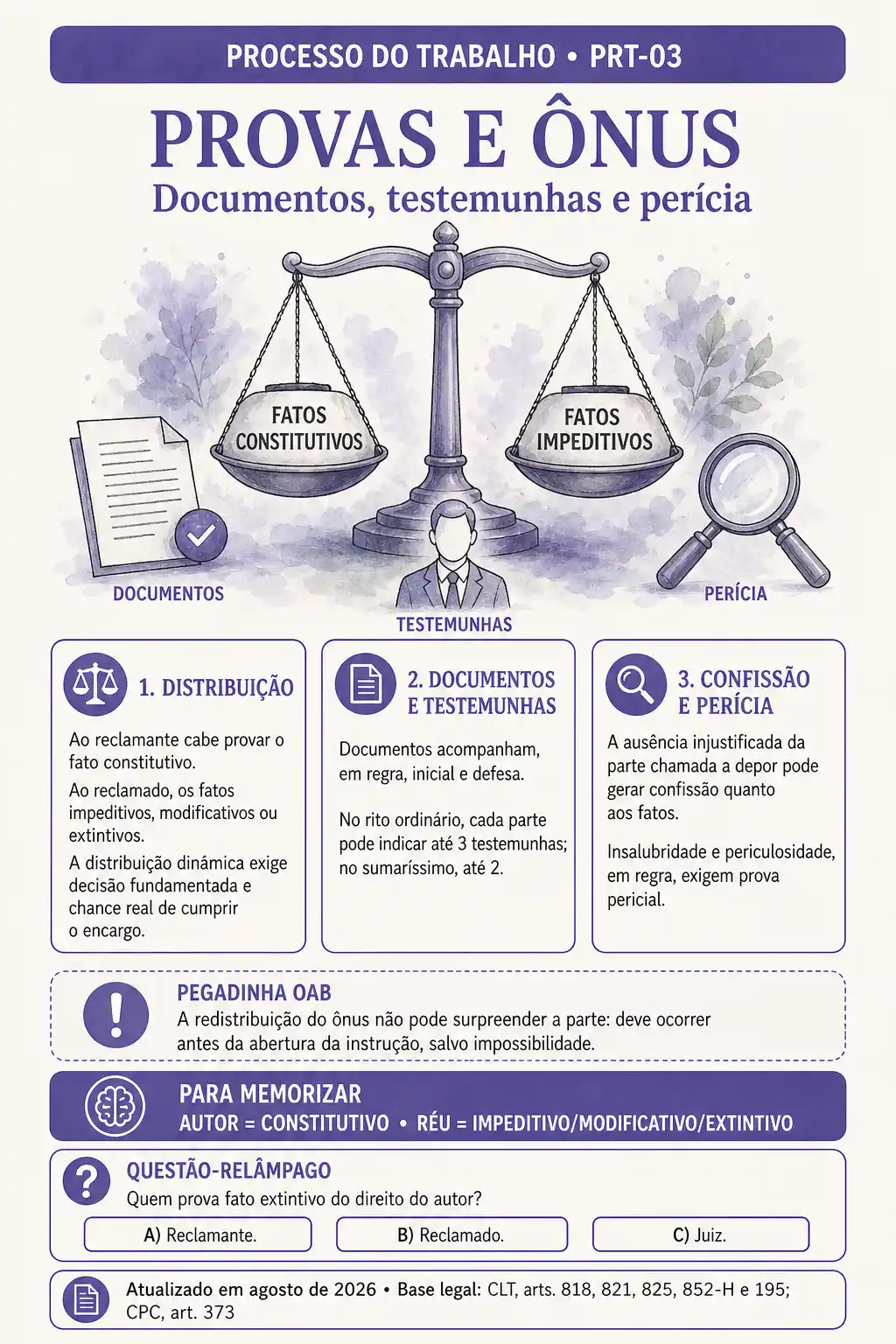 Ficha de Provas e ônus do Processo do Trabalho: documentos, testemunhas e perícia